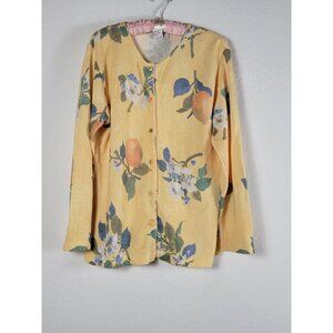 Vintage Gabriella T. Womens Small Yellow Floral Cardigan Sweater Made in Italy